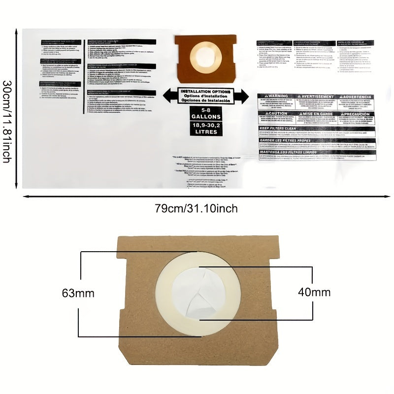Пакет из 5 мешков для пылесосов Shop Vac - Совместим с пылесосами объемом 18.93-30.28 л - Повышает эффективность уборки и долговечность
