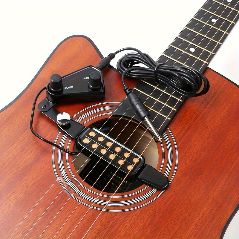 12-Hole Magnetic Acoustic Guitar Pickup with Adjustable Volume and Tone Control