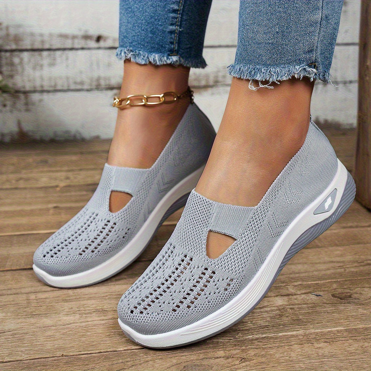 Ayollar uchun nafas oladigan tarmoqli slip-on sport poyabzali, engil yurish uchun, rezina taglik