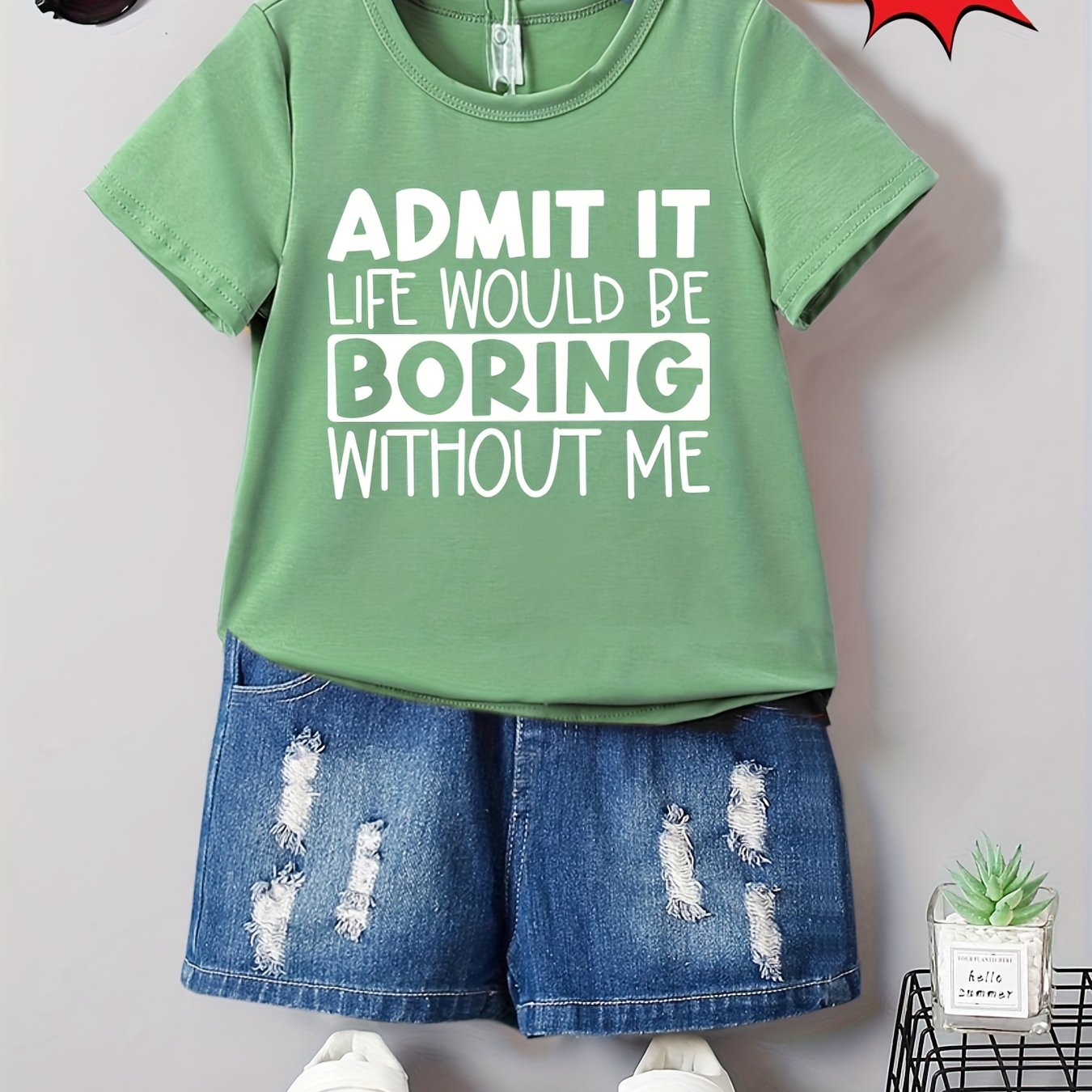 Camiseta casual de verano para niños con estampado de alfabeto y cuello redondo