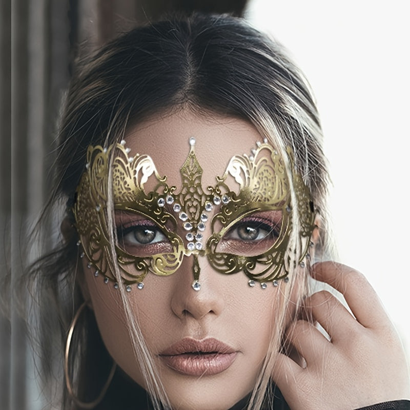 Golden Metallic Half Face Masquerade Mask for Carnival Parties and Cosplay