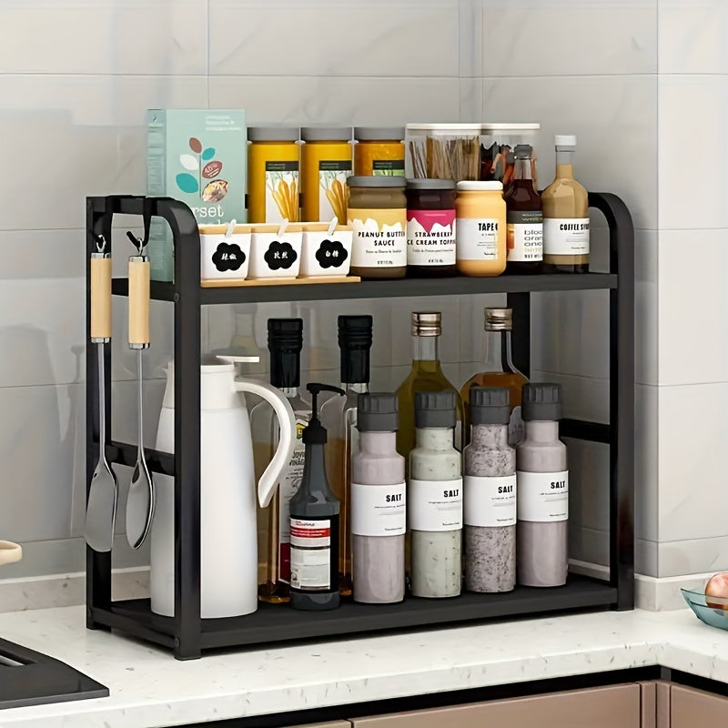 Multifunctional Kitchen Storage Rack Organizer with Wood and Metal Shelves
