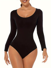 Women's Shaping Bodysuit with Tummy Control and Butt Lifting Solid Color Knit Fabric