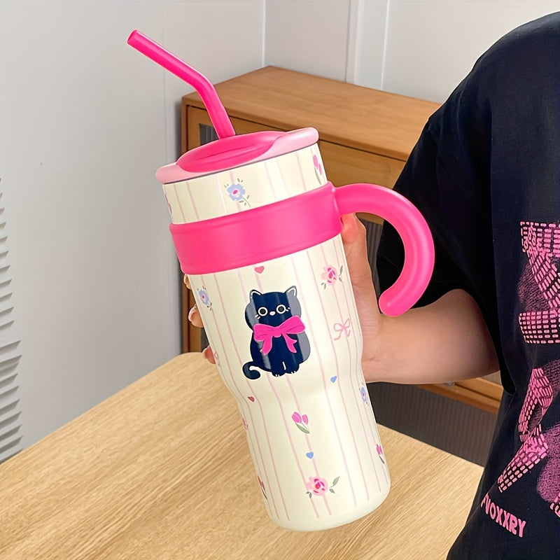 Stainless Steel Travel Mug for Hot Cold Drinks with Handle and Straw