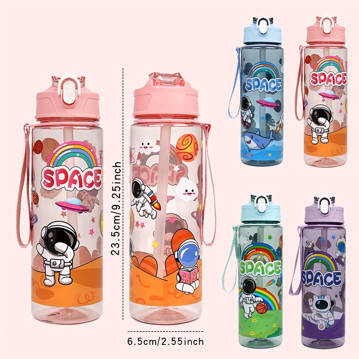 21oz BPA-Free Plastic Water Bottle with Straw for Kids and Outdoor Activities Space Design