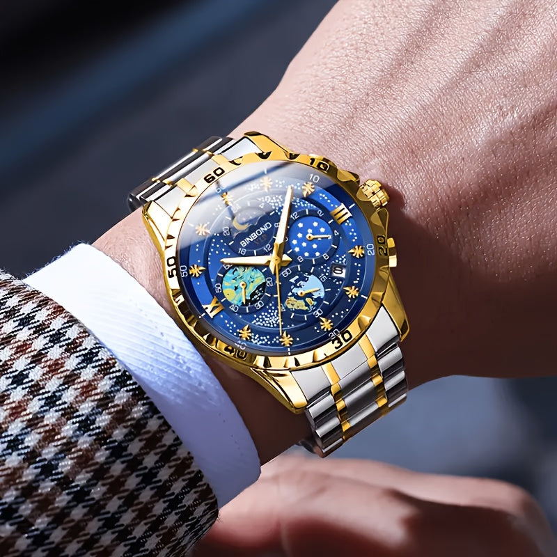 Reloj de cuarzo luminoso para hombre con pantalla de fecha, correa de aleación, estilo casual de negocios