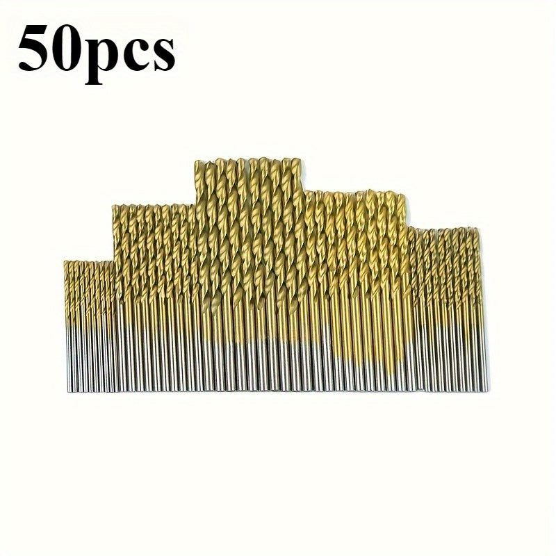 50 Pcs Titanium Coated High-Speed Steel Drill Bit Set with Hex Shank