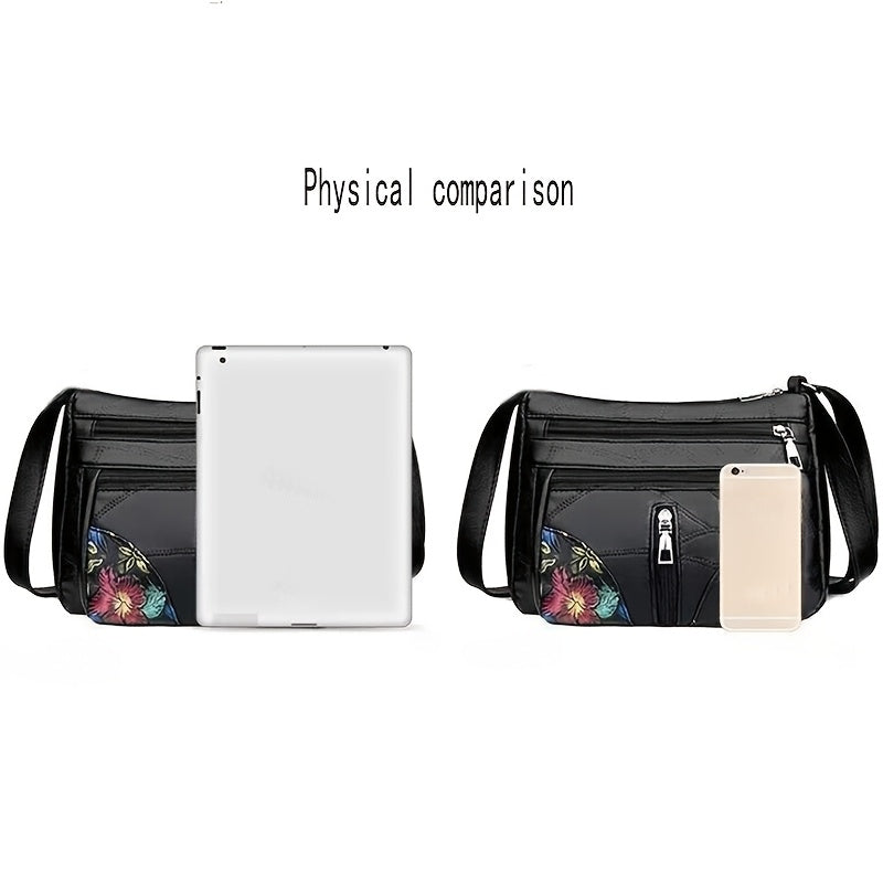 Women's Black PU Square Bag with Zipper, Adjustable Strap, Casual Style