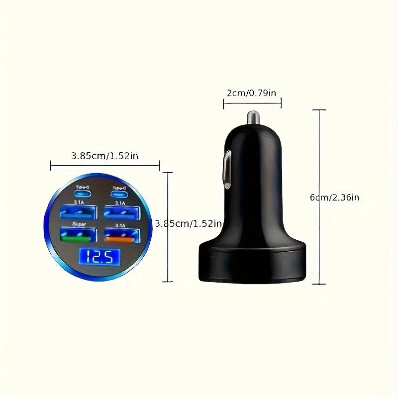 6-в-1 Быстрая зарядка для автомобиля USB PD QC3.0 Двойной USB LED-дисплей