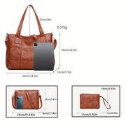 3 dona ayollar uchun sumka to'plami, bir rangli yelka va kesma sumkalar bilan. Qattiq kamarlar, fermuar yopilishi, naylon astar va chekka bo'yoq tafsilotlari mavjud. Xarid qilish, sayohat va ish uchun mos.