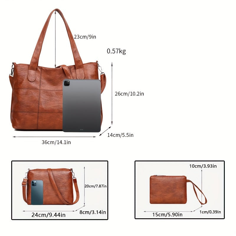 Conjunto de 3 piezas de bolsos para mujer con bolsos de hombro y bandolera de color sólido para viajar y trabajar