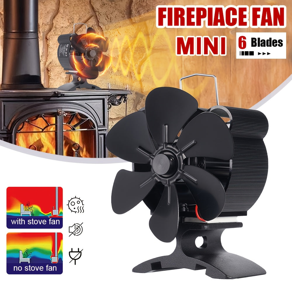 Portable 6-Blade Heat Powered Fireplace Fan for Wood Log Burners and Eco Heaters