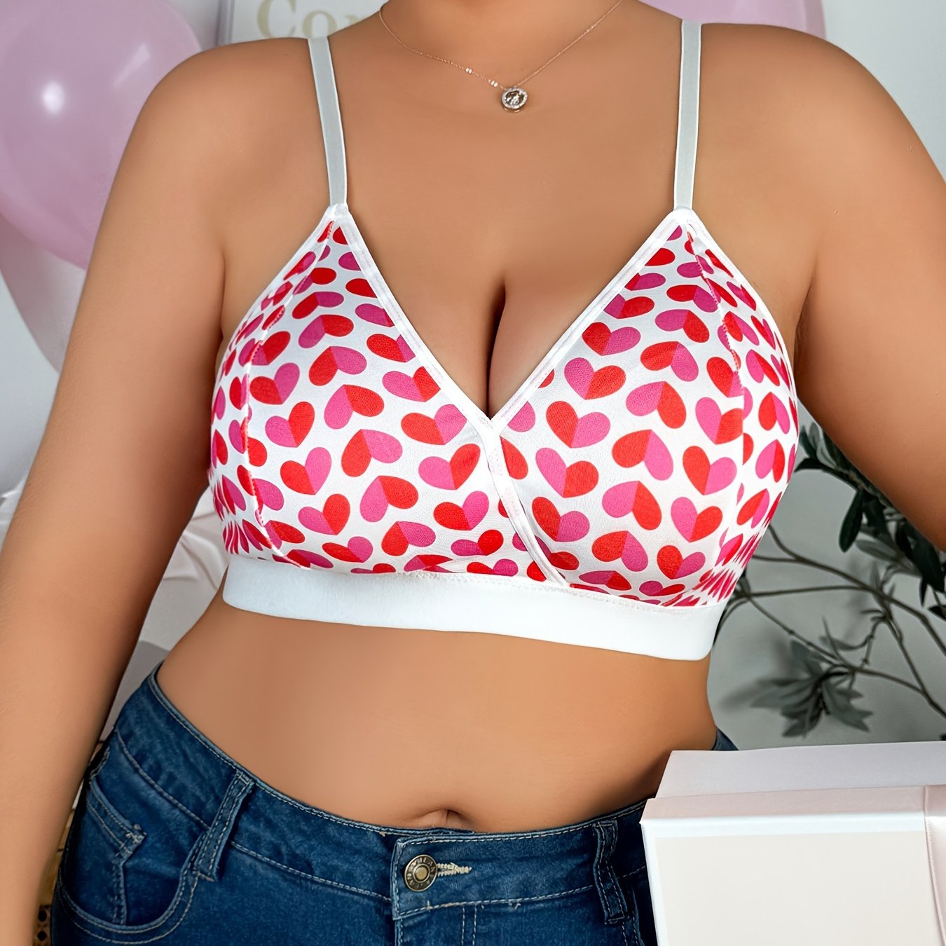 Plus-Size Lingerie Heart Print Tank Top Comfortable Cute Wear Over Outfits