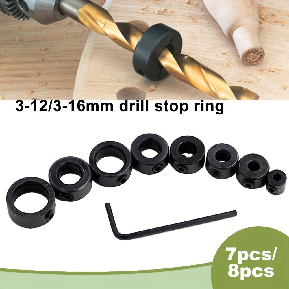 7pcs Drill Stop Ring Set Carbon Steel Locking Rings for Woodworking
