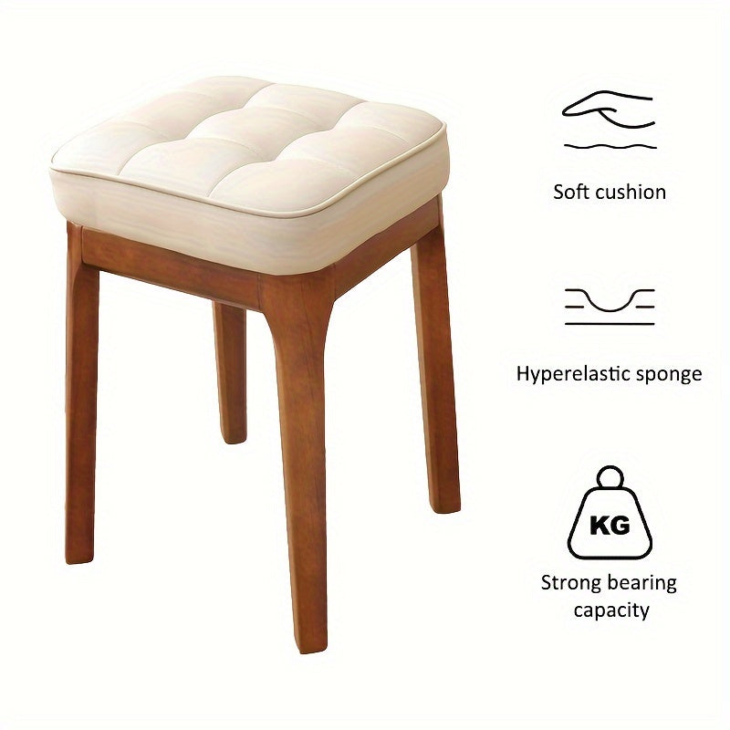 Solid Wood Soft Leather Stackable Square Stool for Living Room or Dressing