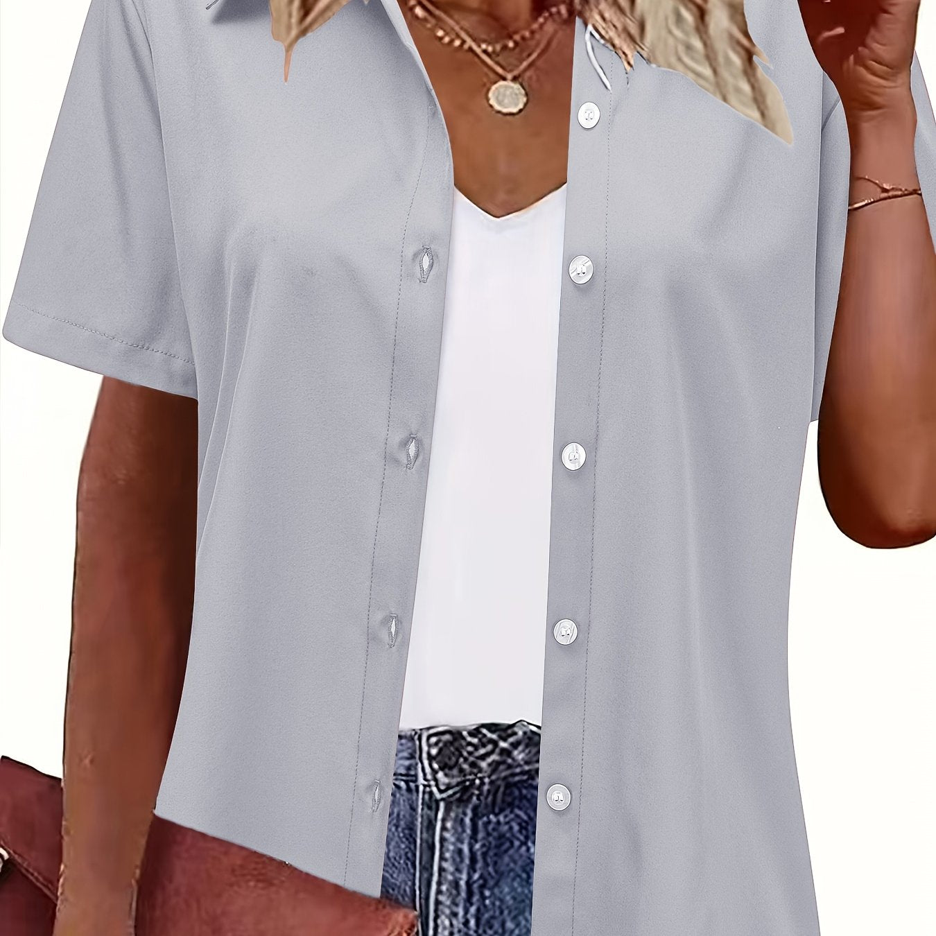 Plus-Size Women's Casual Shirt Short Sleeve Chic Top Black Size Large