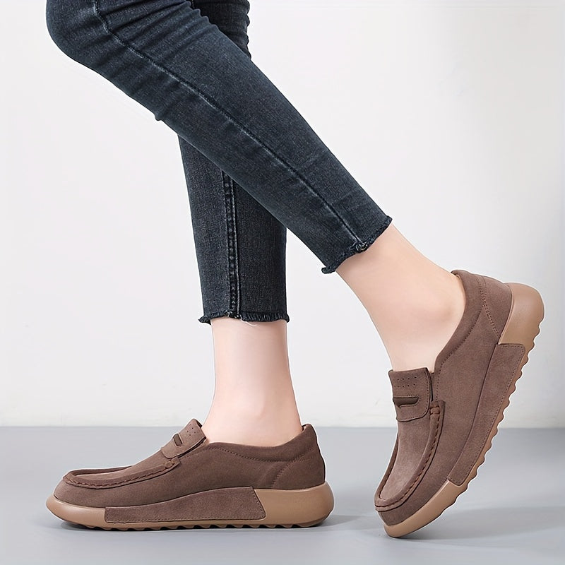 Women's Solid Color Slip-On Loafers with Round Toe Casual Low-Top Shoes