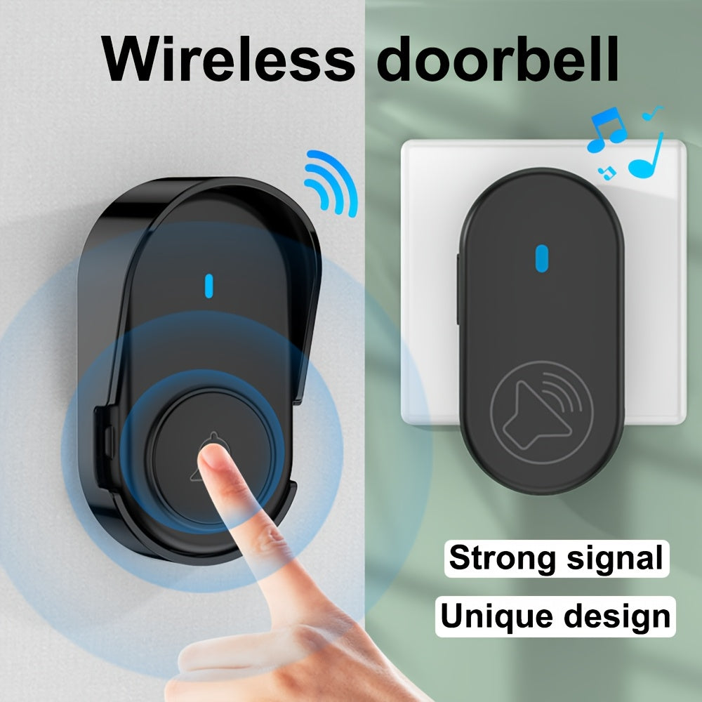Wireless Doorbell Set with LED Display 320M Range 5 Volume Levels Black European Plug