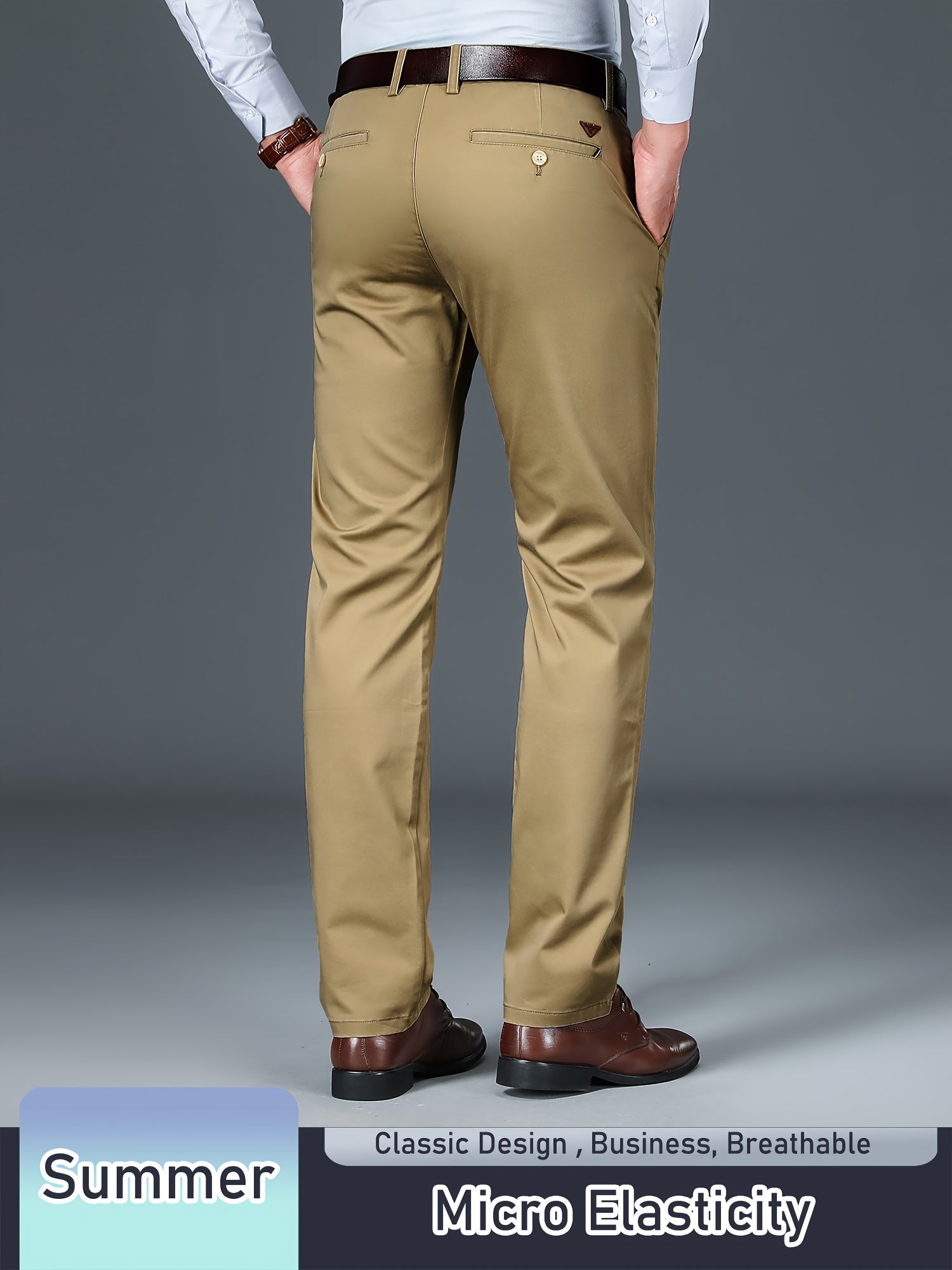 Men's Solid Polyester Cotton Straight Leg Pants with Pockets for Outdoor Activities