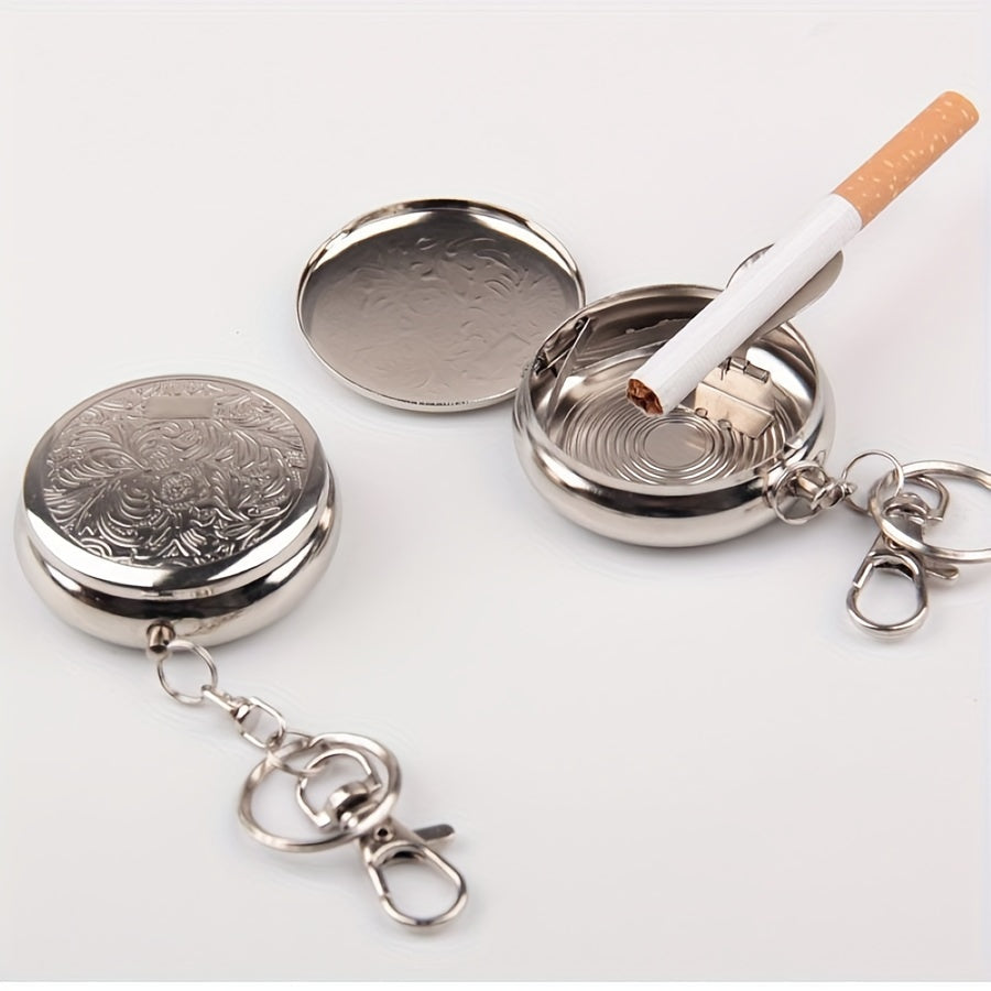 Stainless Steel Round Ashtray with Key Ring No Battery Required