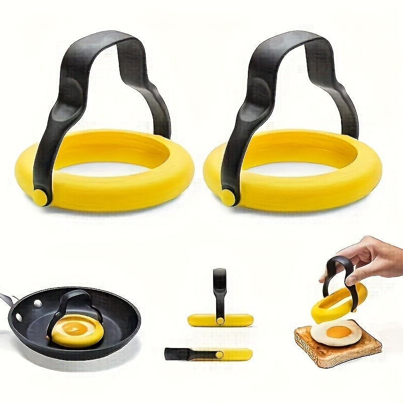 2-Piece Non-Stick Egg Rings with Flip Handle for Breakfast Cooking