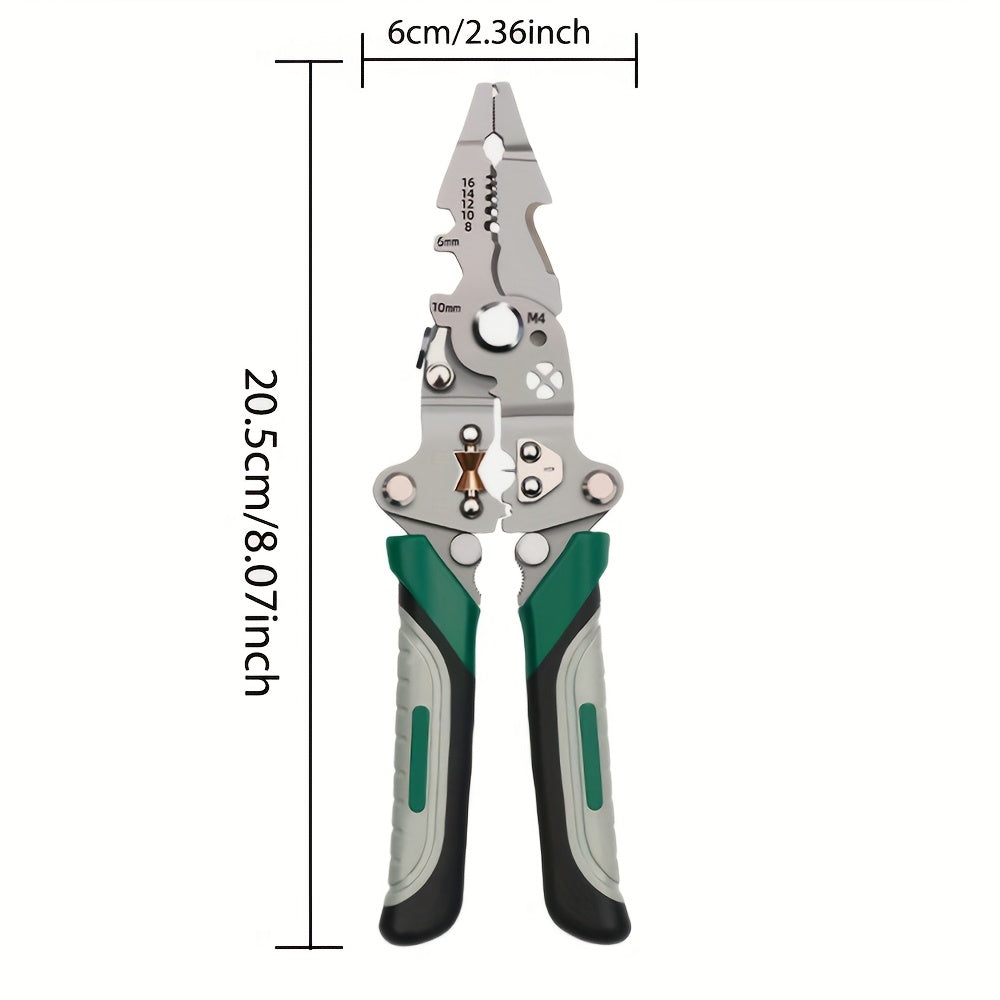 Multi-Tool Pliers for Electricians with Wire Strippers Cutters and Crimper Green Gray Handles