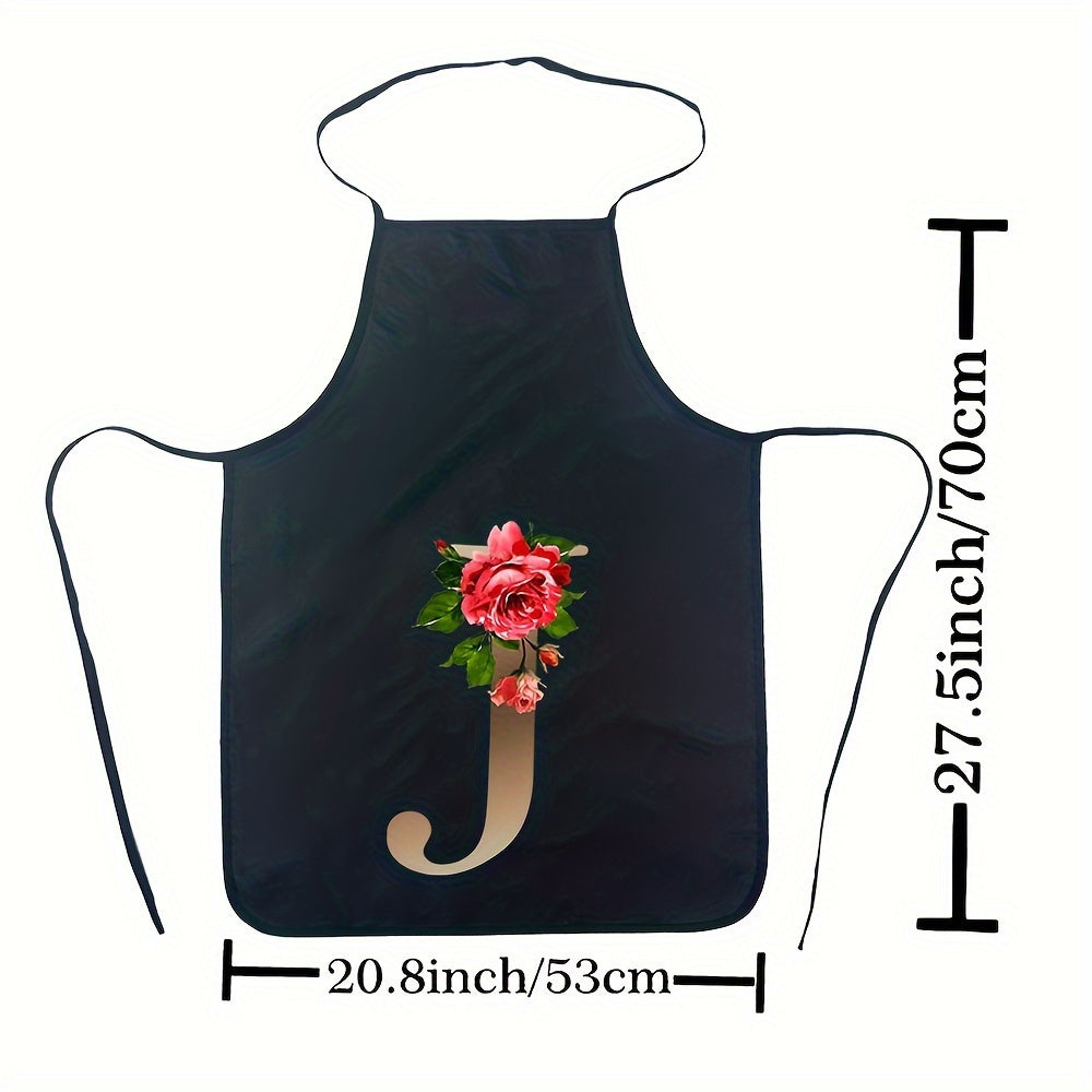Women's Floral Polyester Kitchen Apron with Letter Print and Monogram