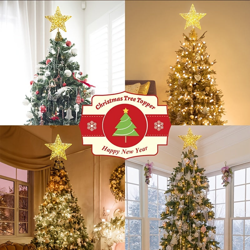 Lighted Glitter Star Tree Topper with LED Lights for Christmas Decorations