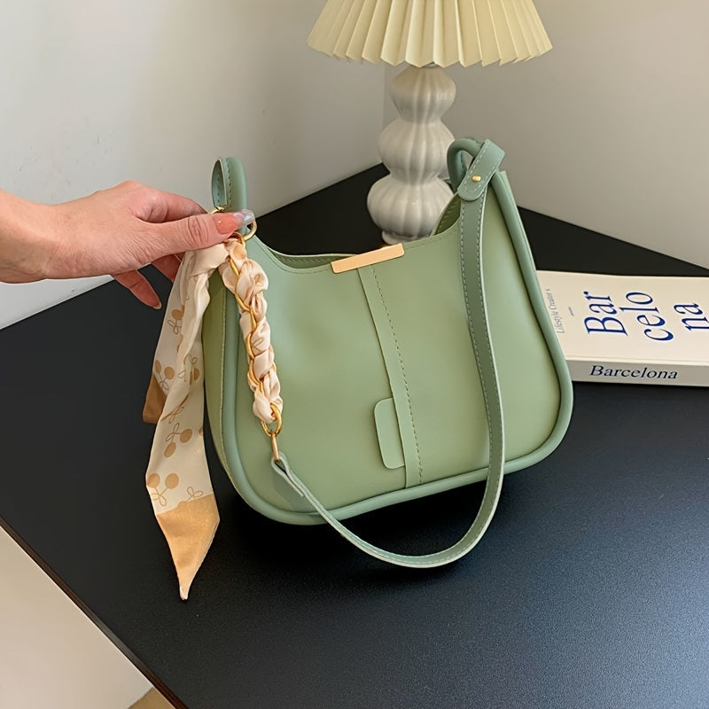 Women’s Faux Leather Shoulder Bag with Contrast Color Design