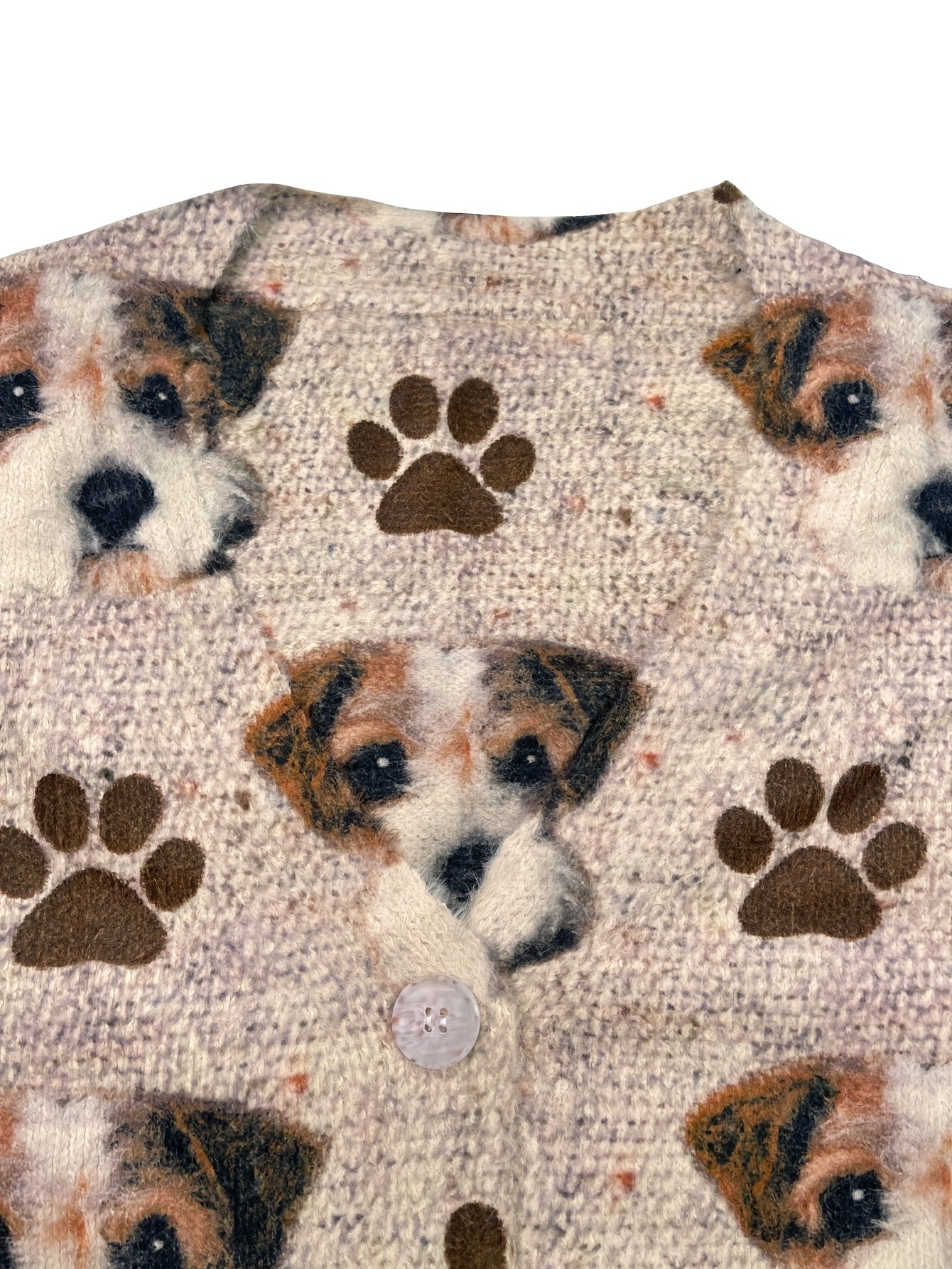 Plus Size Women's V-Neck Cardigan Long Sleeve Dog Print Sweater All-Season