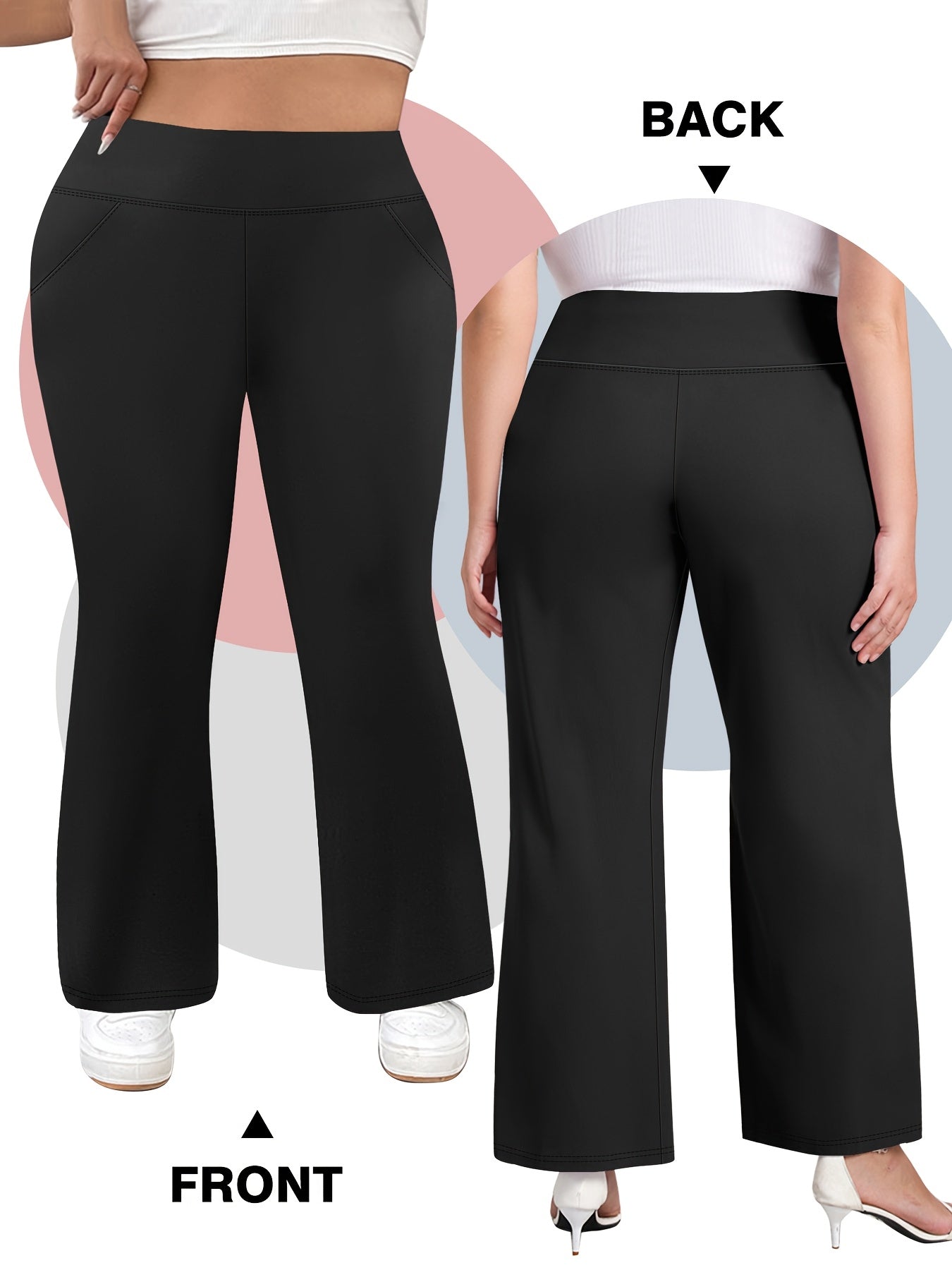 Women's Plus Size High Waist Flared Pants Black All-Season Stretch