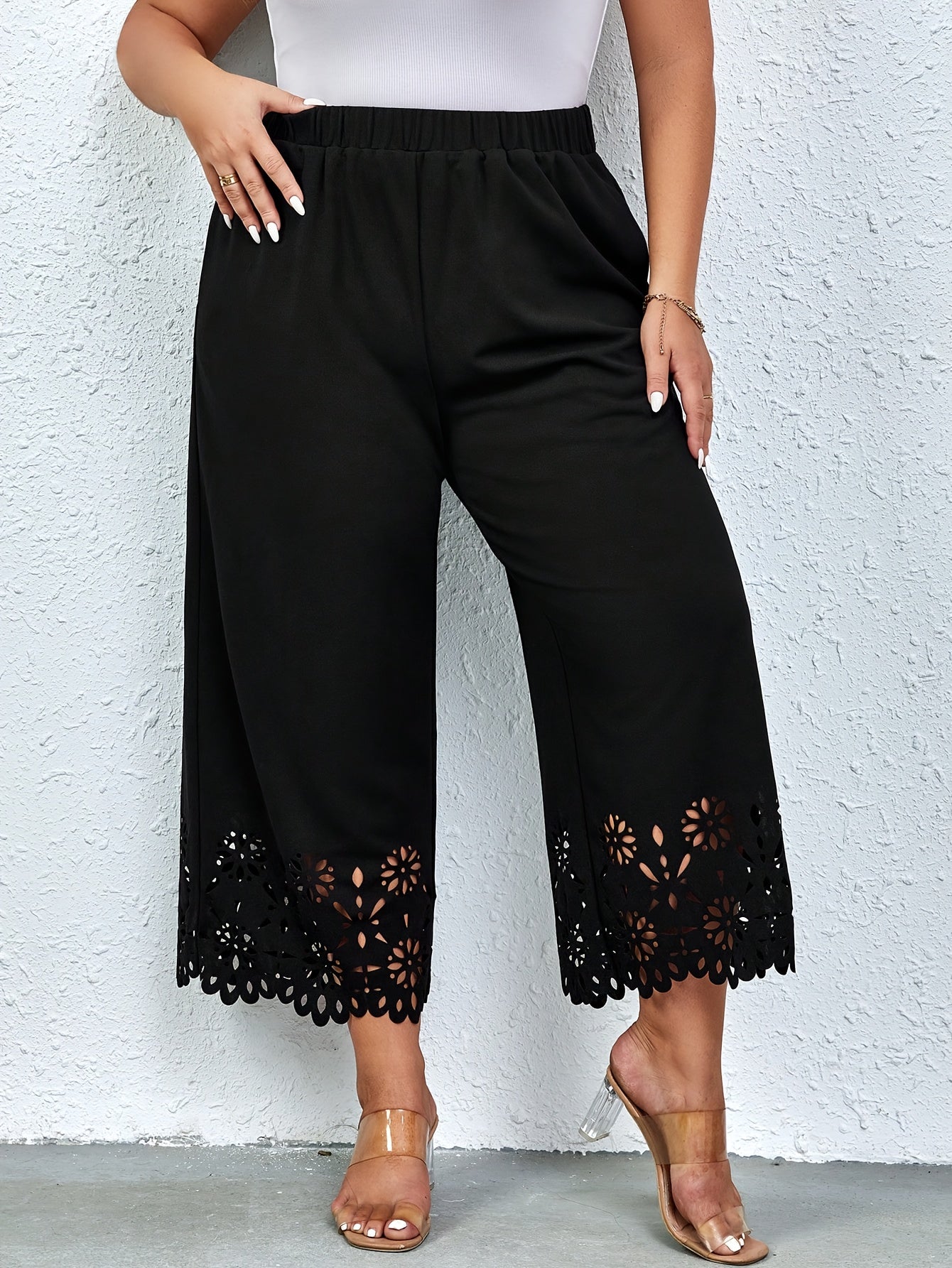 Plus Size High Waist Wide Leg Pants with Slant Pockets for Women