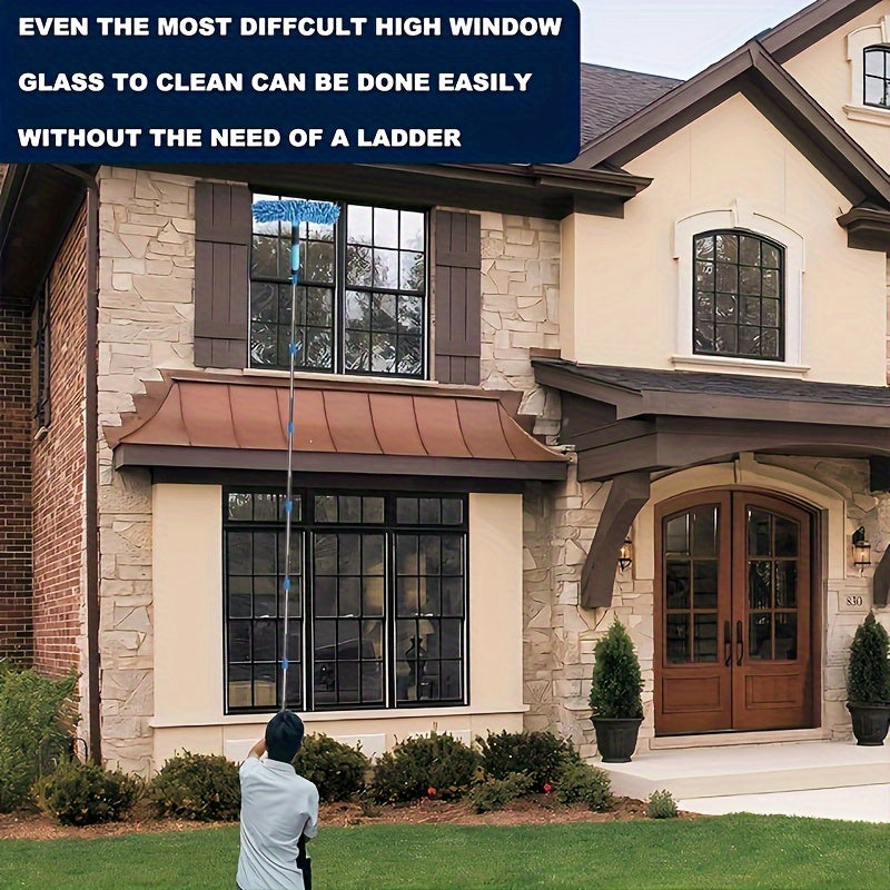 2in1 Window Cleaning Brush and Scraper Set with Telescopic Pole and Hard Bristle Brush