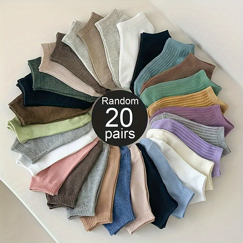 Women's Knitted Fabric Boat Socks 20 Pairs Fall Winter Solid Color Comfortable