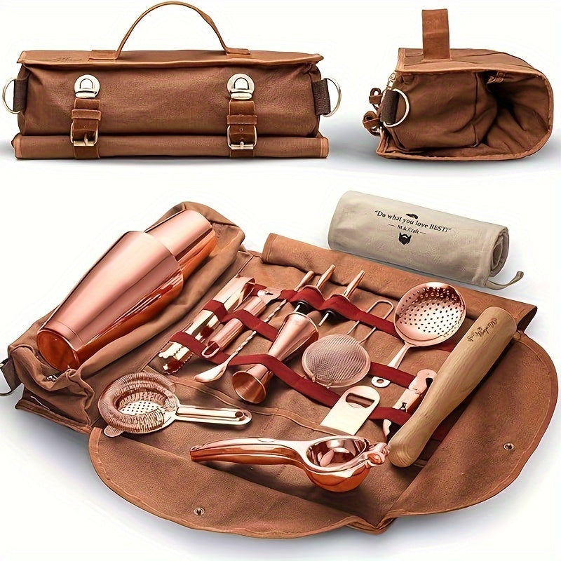 One-Shoulder Canvas Bartender Bag for Professional Use Portable Outdoor Event Carrying Case