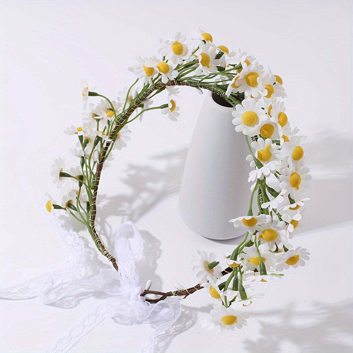 White Daisy Ribbon Hairband Boho Chic Festival Beach Wedding Accessory
