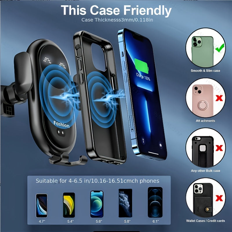 Soporte de teléfono para rejilla de ventilación de coche de silicona con cargador inalámbrico y sensor infrarrojo