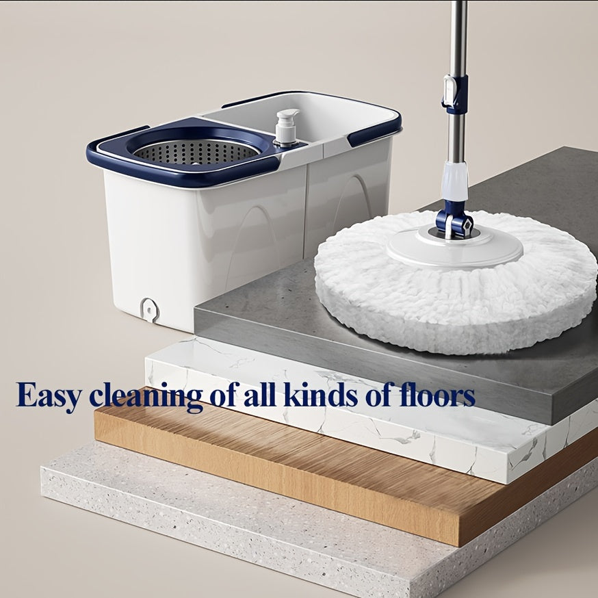 Self-Wringing Spin Mop and Bucket Set with Reusable Pads for Hardwood and Tile Floors