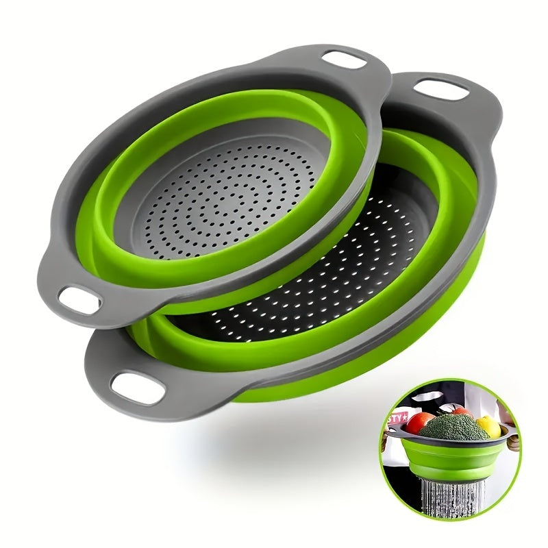 2 Pack Silicone Drain Basket Set Collapsible Funnels for Pasta Vegetables Fruits