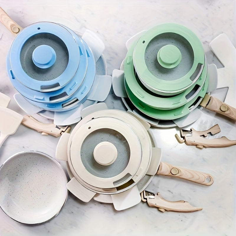 Cookware Set for Home and Camping, Non-Stick Milk and Soup Pots, Silicone Lids