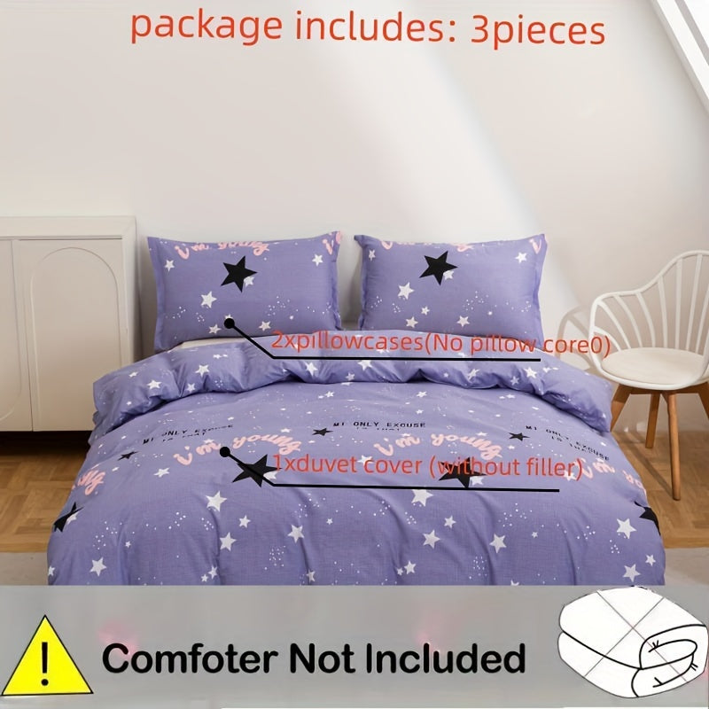 Starry Sky Print Duvet Cover Set 3 Pieces Polyester Bedding with Pillowcases