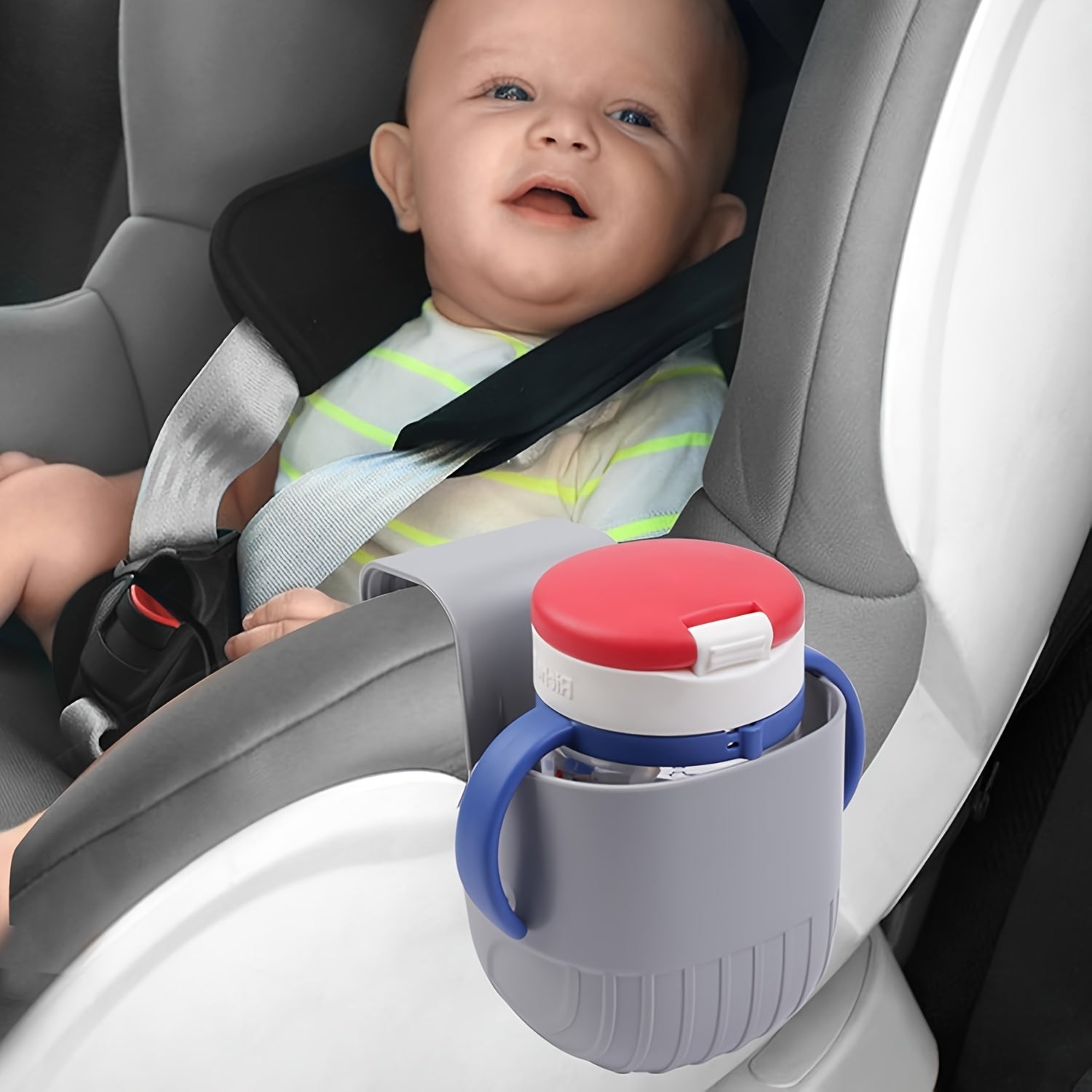 Grey Car Seat Cup Holder for Stroller and Vehicle Portable Drink Holder