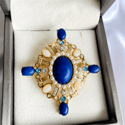 Vintage Enamel Brooch Pin with Baroque Lady Design and Rhinestones