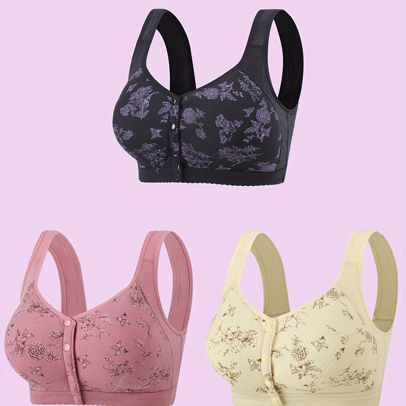 Women's Plus Size Floral Print Bras Seamless Front Closure Supportive