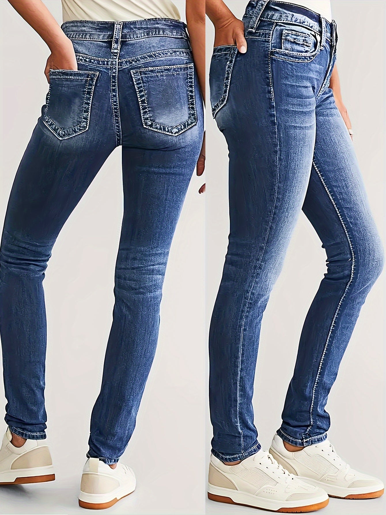 Jeans ajustados de tiro alto con elastano para mujer talla plus con bolsillos para todas las estaciones