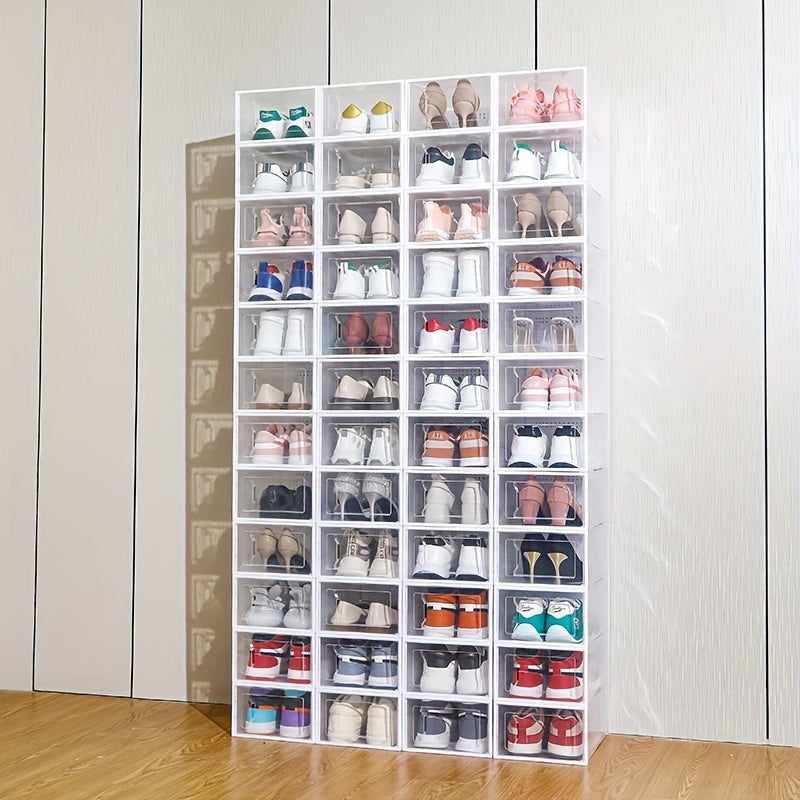 12-Pack Clear Stackable Plastic Shoe Storage Boxes with Flip Top Lids for Space Saving Organization