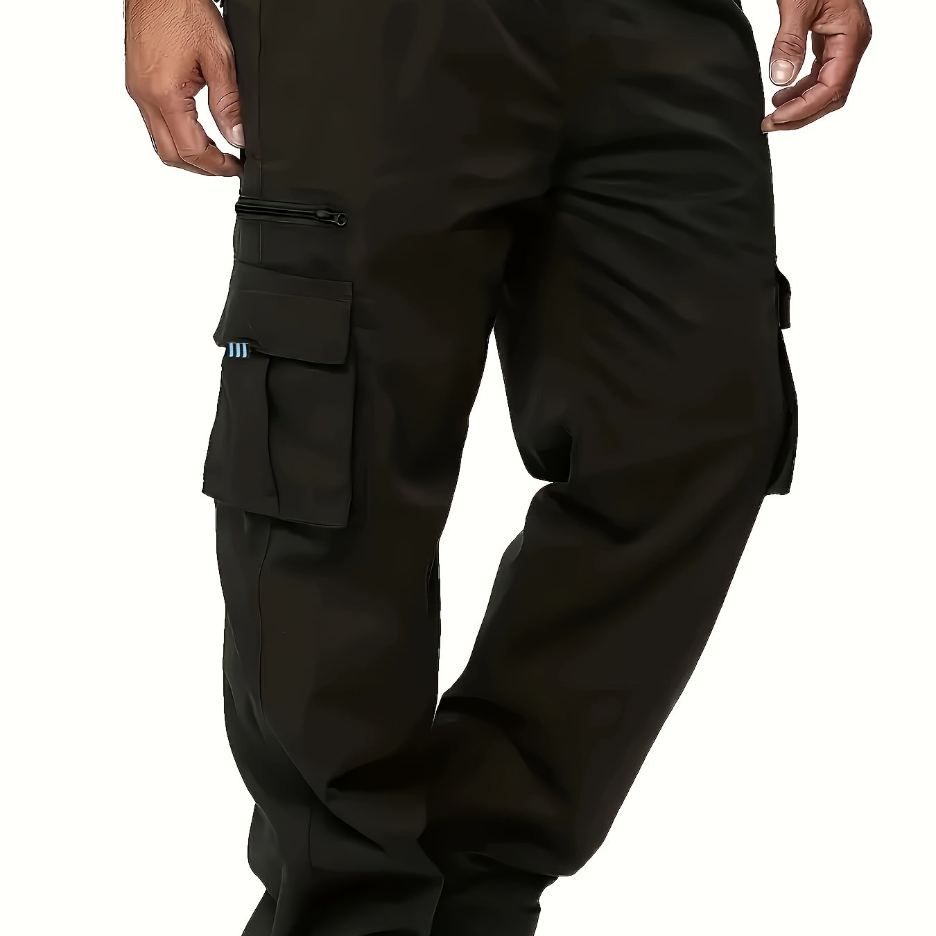 Plus Size Men Cargo Pants Loose Fit Solid Polyester Casual Spring Fall