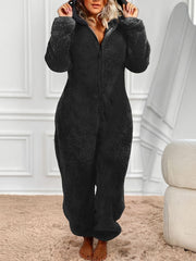 Plus Size Women's Hooded Jumpsuit Soft Polyester Casual Long Sleeve Pockets