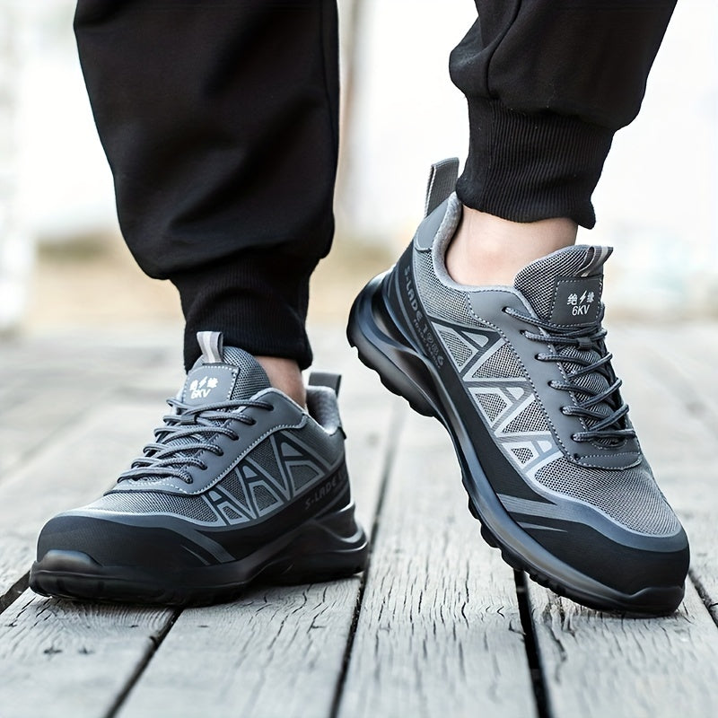 Men's Breathable Non-Slip Steel Toe Work Shoes Puncture Proof Fabric Rubber