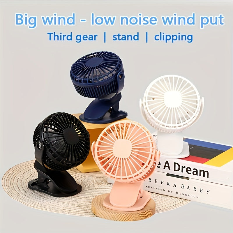 Mini Clip-On Fan Portable USB Rechargeable Quiet Stroller Desk Dorm Outdoor